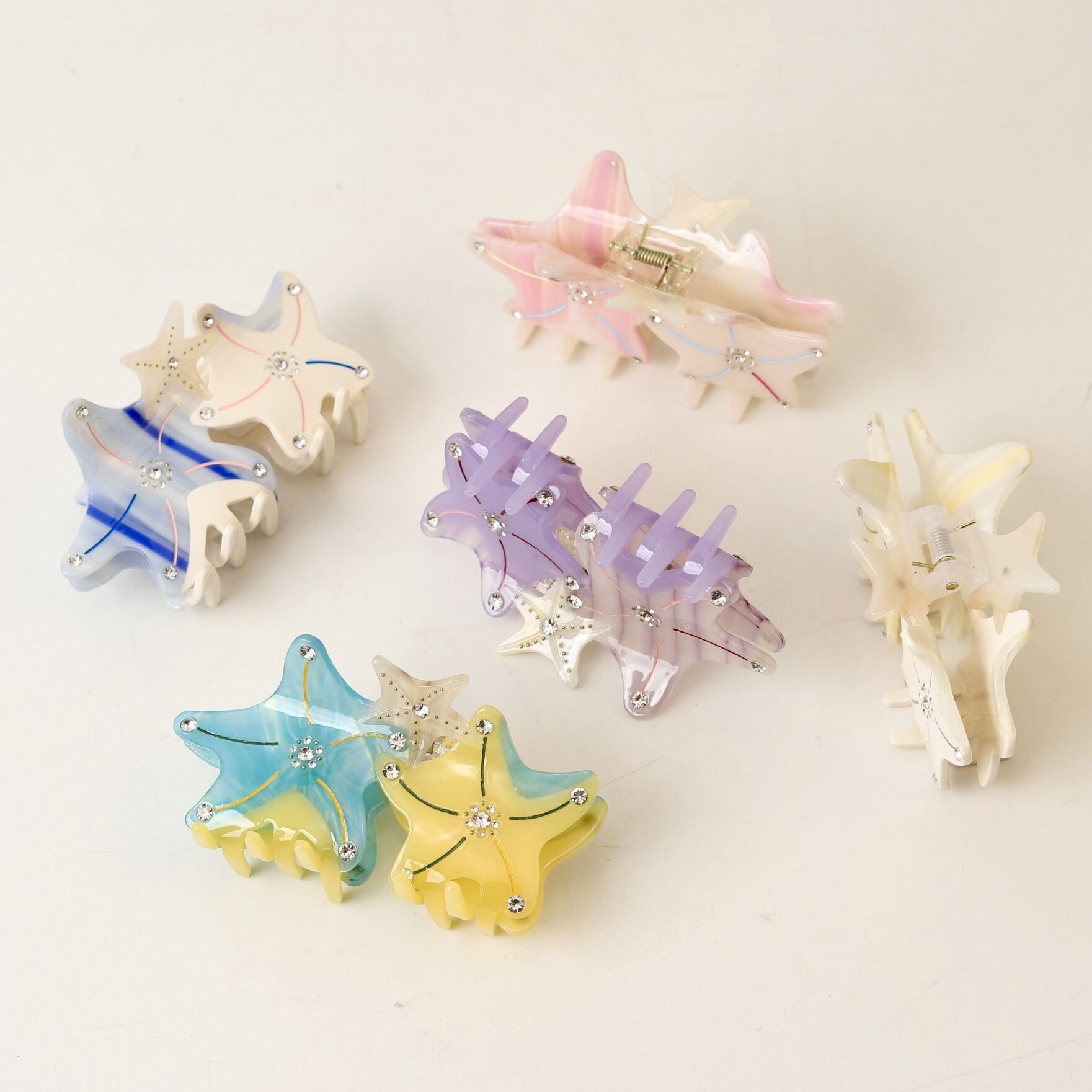Simple Series Natural Oceanic Style Starfish Gradient Color Acetate Rhinestone Hair Claws h5 Picture3