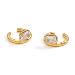 Simple Rectangle Stainless Steel Waterproof Gold Color Zircon Women's Ear Cuffs h5 Picture5