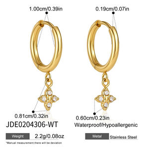 Clover Stainless Steel Waterproof Gold Color Rhinestone Women's Drop Earrings h5
