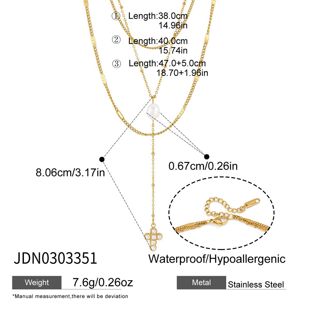 Simple Series Daily Cross Chain Stainless Steel Waterproof   Gold Color  Women's Layered Necklaces 