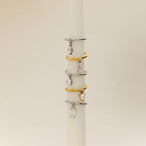 Geometric Shape Stainless Steel Waterproof Gold Color Zircon Women's Gemstone Rings h5 Picture3