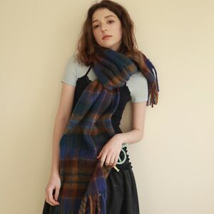 Simple Serisi Retro Ekose Püsküllü Karışık Renkli Yün-Polyester Karışımı Kışlık Şallar h5 Resim2