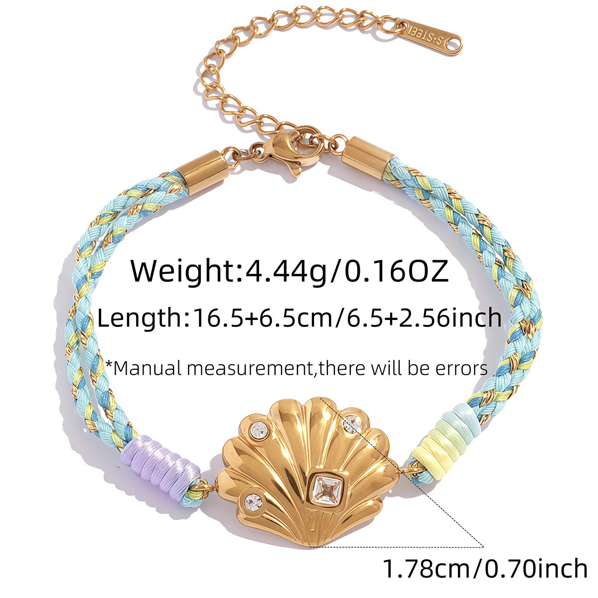 Pulsera trenzada sencilla para mujer, de acero inoxidable, color dorado, con forma irregular y diseño de sol, resistente al agua. 