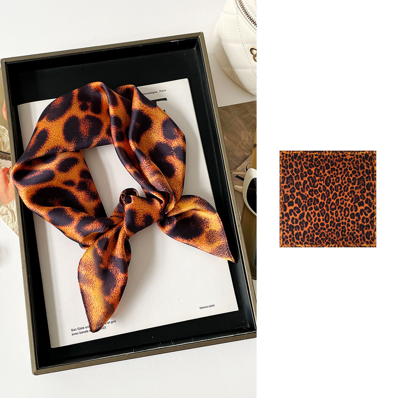 Bufandas de verano para mujer de poliéster con estampado de leopardo retro de la serie clásica