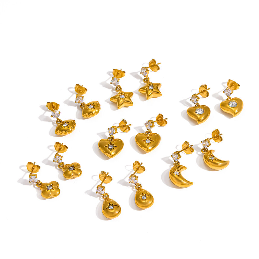Heart Shape Stainless Steel Waterproof Gold Color Women's Drop Earrings h5Picture4