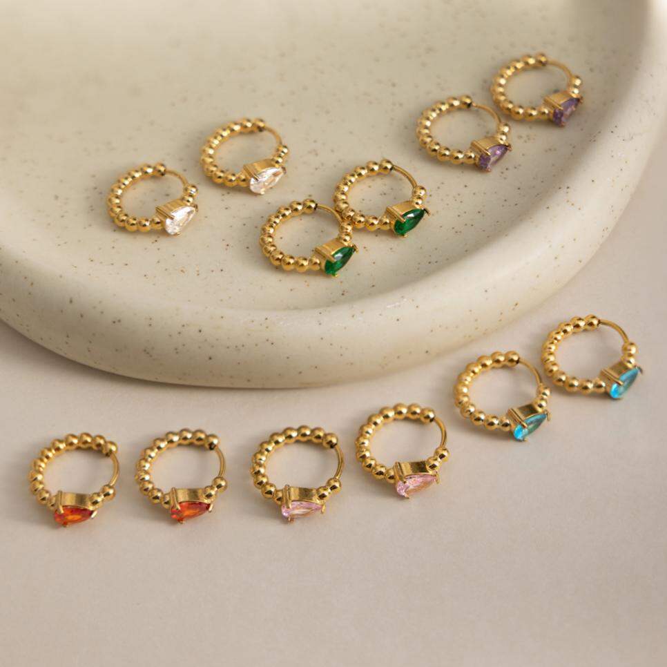Simple Droplet Stainless Steel Waterproof Gold Color Zircon Women's Hoop Earrings