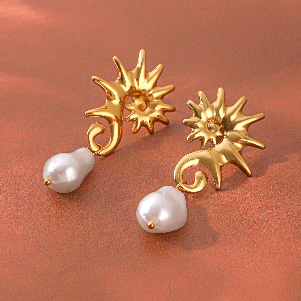 Simple Daily Oceanic Style Stainless Steel Waterproof Gold Color Women's Dangle Earrings h5Picture4