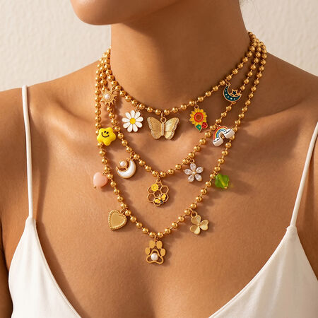 Simple Series Daily Flower Devil's Eye Heart Stainless Steel Waterproof Gold Color Women's Jewelry Sets