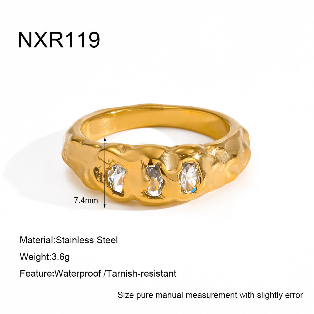 Classic Irregular Shape Geometric Shape Stainless Steel Waterproof Gold Color Zircon Statement Rings