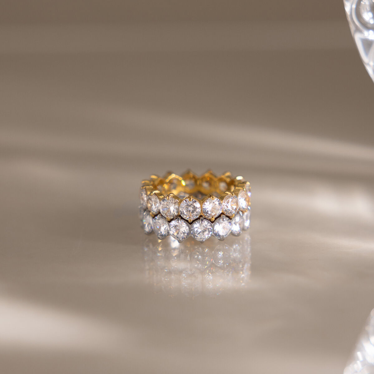 Luxurious Series Simple Circle Stainless Steel Waterproof Gold Color Zircon Women's Gemstone Rings h5 Picture4