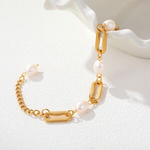 Simple Series Daily Irregular Shape Stainless Steel Gold Color Waterproof Women's Chain Bracelets h5 Picture3
