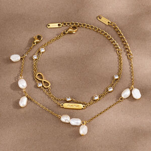 Simple Series Elegant Infinity Stainless Steel Waterproof Gold Color Pearl Women's Chain Bracelets h5 Picture2