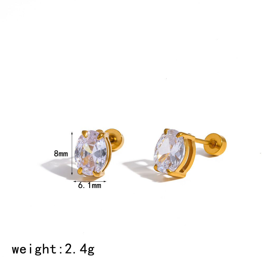 Simple Stainless Steel Waterproof Gold Color Rhinestone Women's Stud Earrings h5 