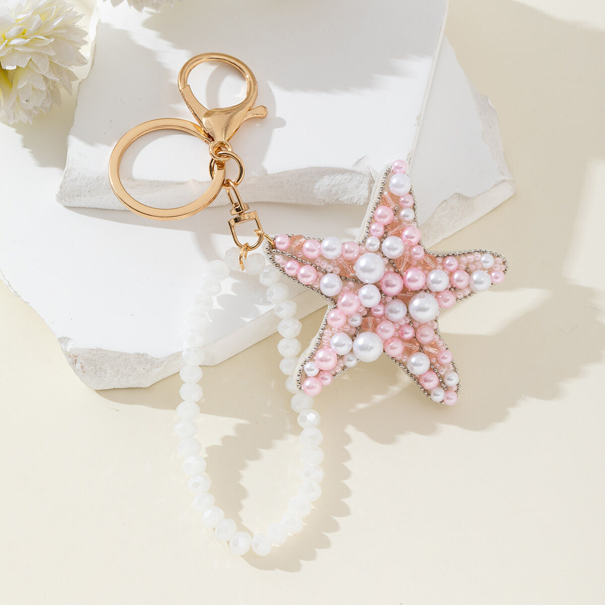 Romantic Series Vacation Oceanic Style Beads Mixed Color Starfish Alloy Keychain h5 Picture2