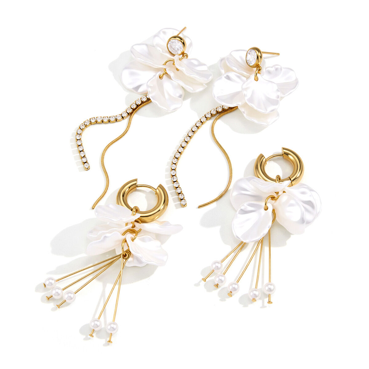 Romantic Series Elegant Flower Tassel Stainless Steel Waterproof Gold Color Women's Dangle Earrings h5Picture5