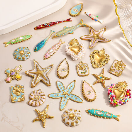 Romantic Series Diy Heart Oceanic Style Fish Stainless Steel Waterproof Gold Color Women's Pendants