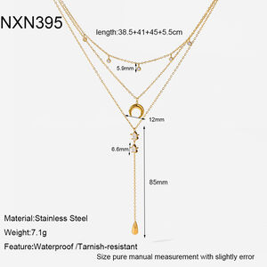Luxurious Elegant Droplet Star Moon Stainless Steel Waterproof Gold Color Zircon Women's Layered Necklaces h5