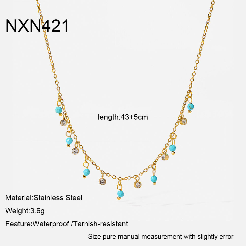 Colliers pendentifs pour femmes en acier inoxydable doré, forme géométrique rétro, étanches, avec zircon.