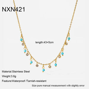 Colliers pendentifs pour femmes en acier inoxydable doré, forme géométrique rétro, étanches, avec zircon. h5