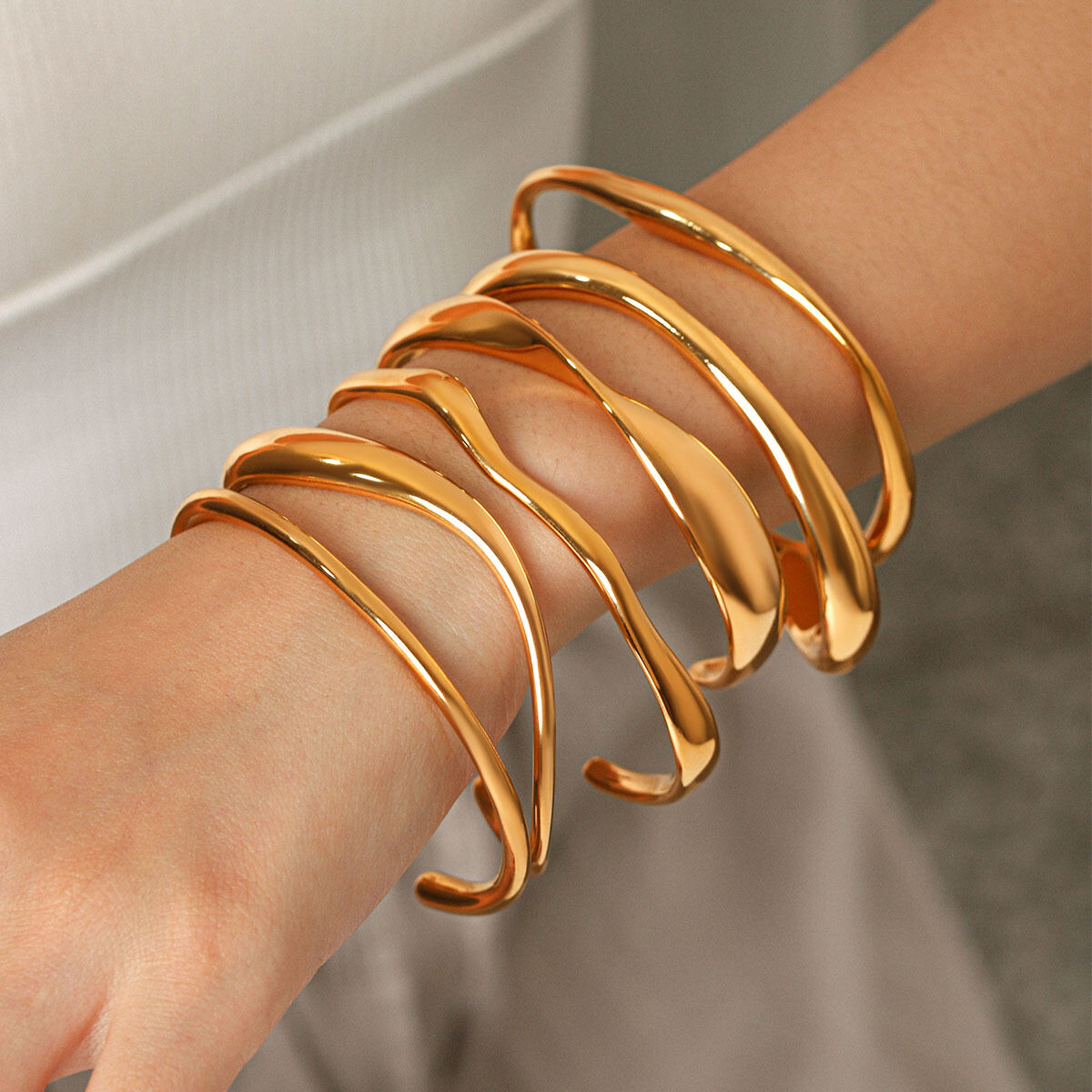 Simple Series Daily Lines Ellipse Shape Stainless Steel Waterproof   Gold Color  Women's Bangles