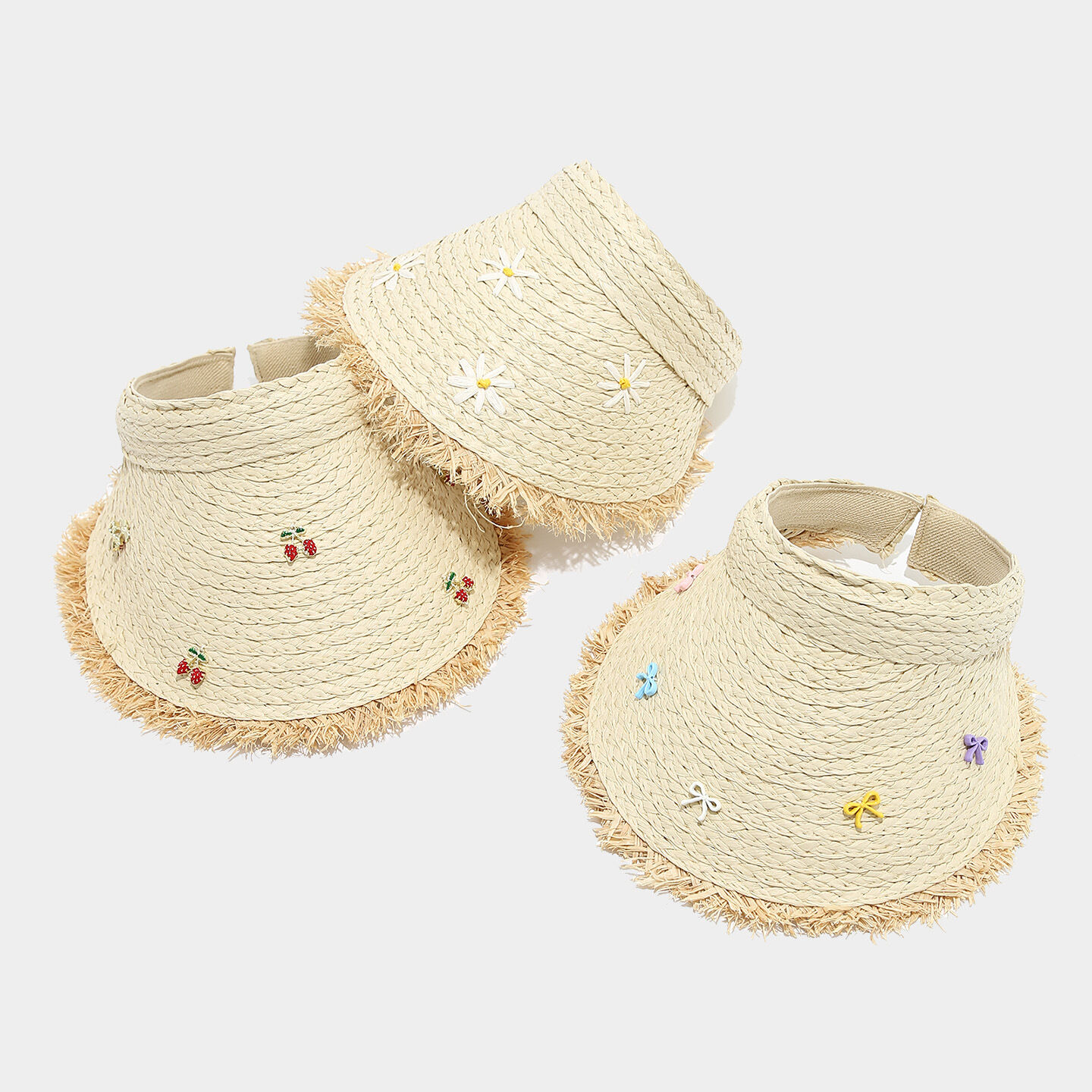 Simple Series Casual Flower Bow Knot Solid Color Cherry Woven Raffia Women's Hats Picture5