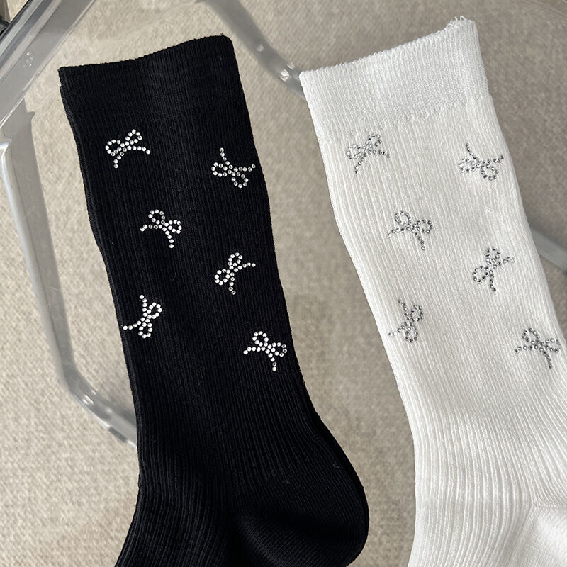 High Bounce Basic Solid Color Hot Rhinestones Mid-Calf Socks Picture2