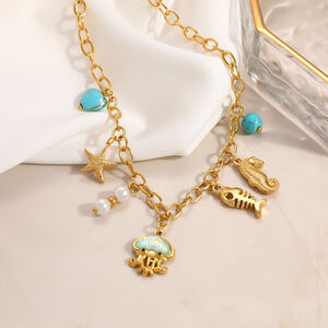 Luxurious Series Cute Oceanic Style Shell Starfish Stainless Steel Waterproof Gold Color Women's Pendant Necklaces h5 Picture2