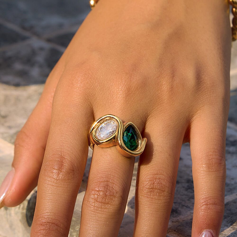 Retro Ellipse Shape Stainless Steel Waterproof Gold Color Zircon Women's Gemstone Rings Picture2