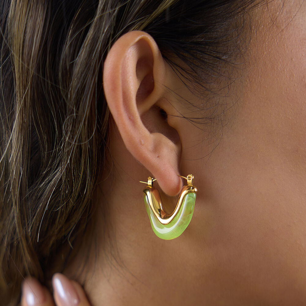 Simple Retro Triangle Gradient Color Stainless Steel Waterproof Gold Color Acrylic Women's Hoop Earrings h5Picture4