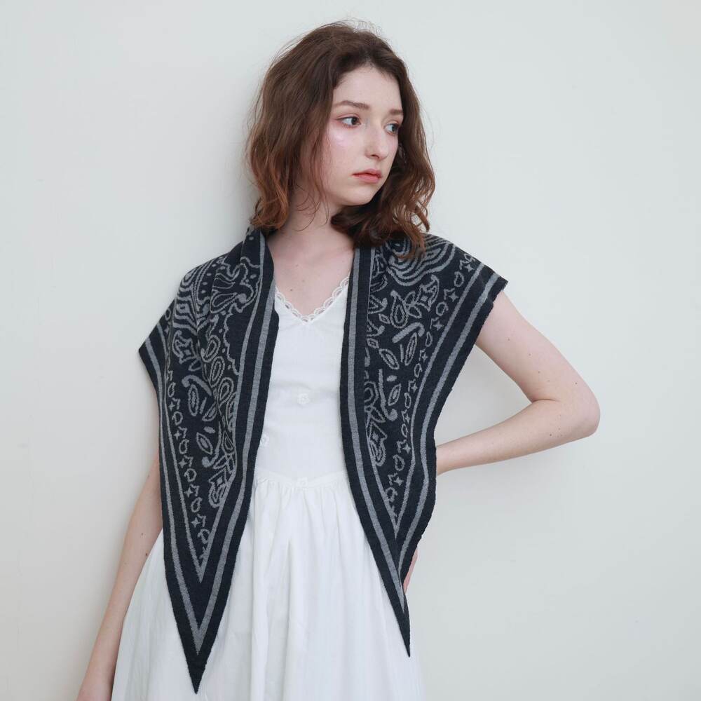 Etnik Seri Günlük Düz Renk Üçgen Paisley Desenli Yün-Polyester Karışımı Kışlık Şallar