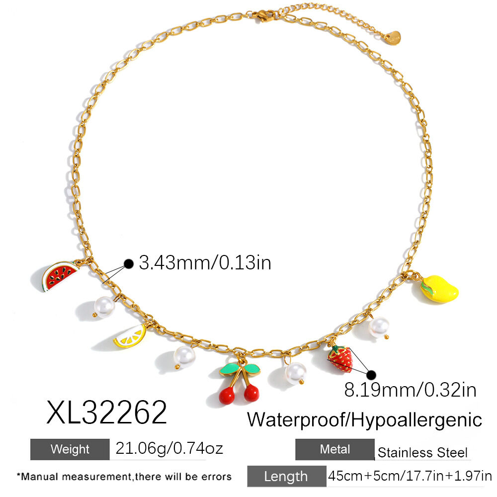 Romantic Series Sweet Heart Fruit Stainless Steel Waterproof   Gold Color  Women's Pendant Necklaces 