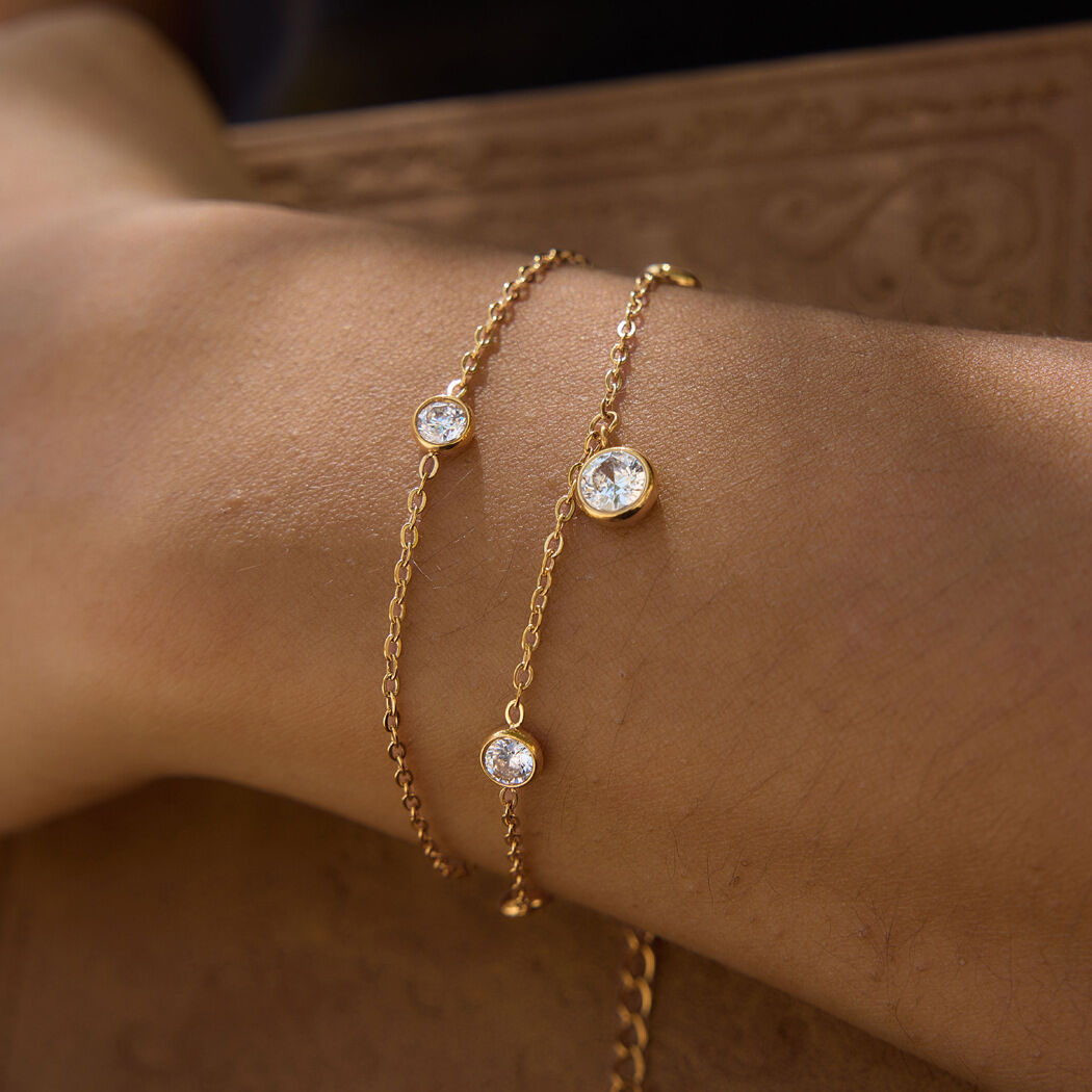 Simple Circle Stainless Steel Waterproof Gold Color Zircon Women's Charm Bracelets