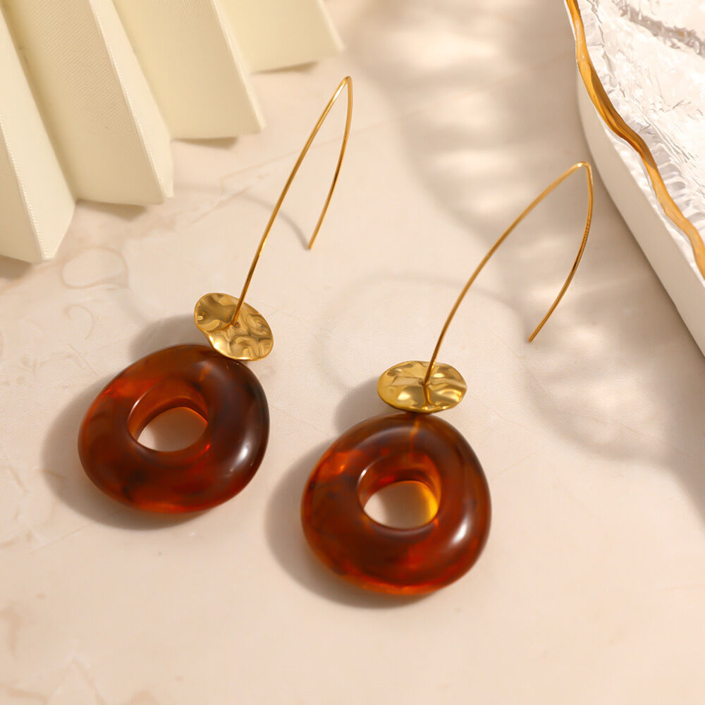 Simple Series Retro Circle Stainless Steel Waterproof   Gold Color  Women's Drop Earrings h5 Picture3