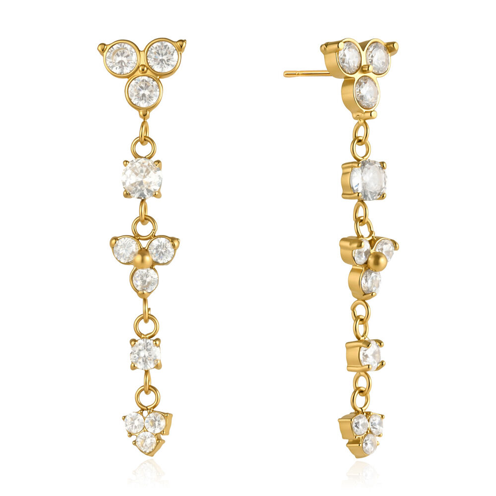 Romantic Series Elegant Flower Tassel Stainless Steel Waterproof Gold Color Zircon Women's Dangle Earrings Picture5