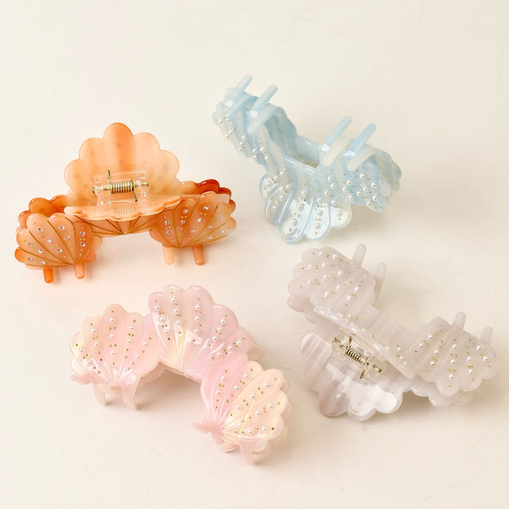 Simple Series Vacation Solid Color Oceanic Style Shell Gradient Color Acetate Artificial Pearl Hair Claws h5Picture3
