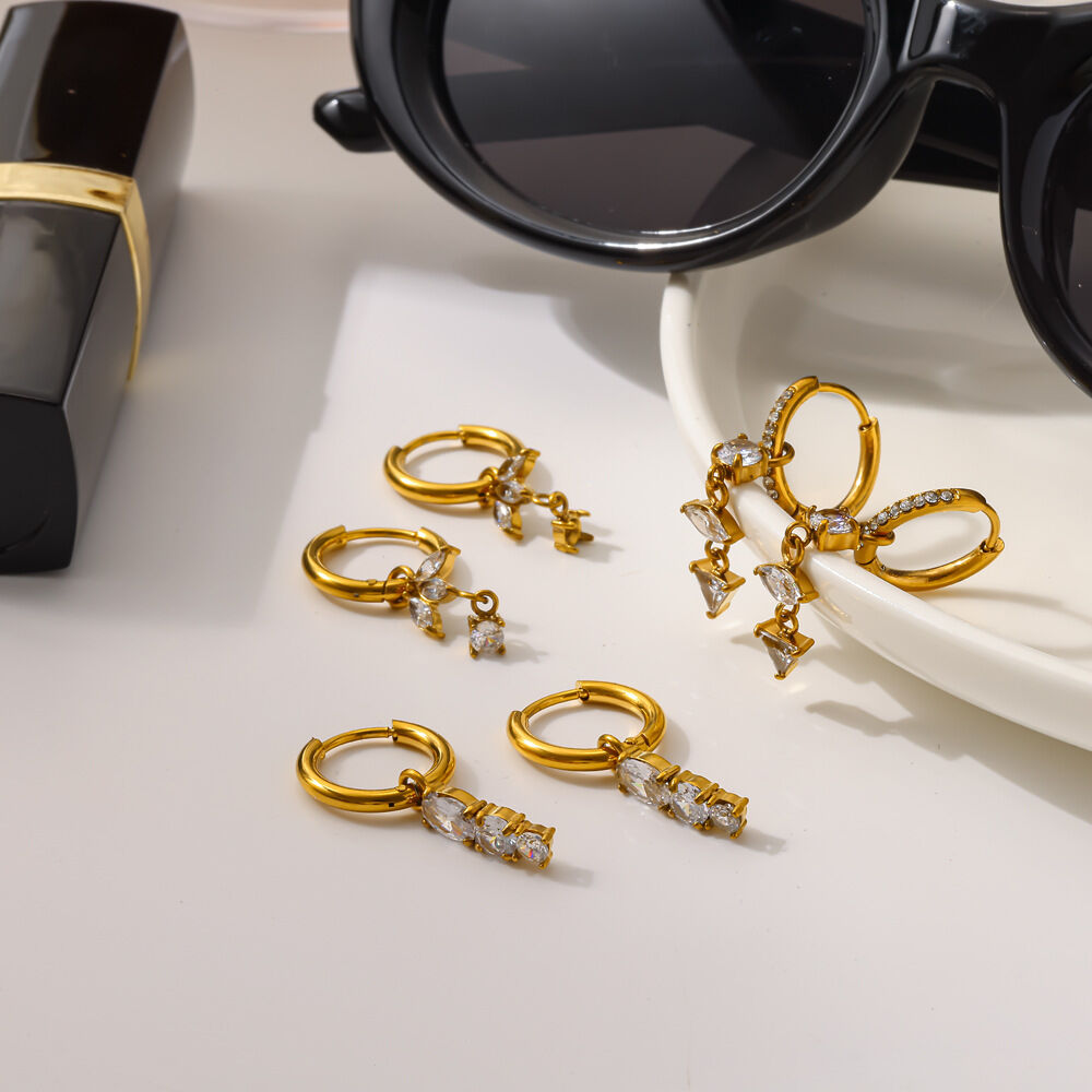Simple Series Elegant Stainless Steel Waterproof Gold Color Women's Dangle Earrings
