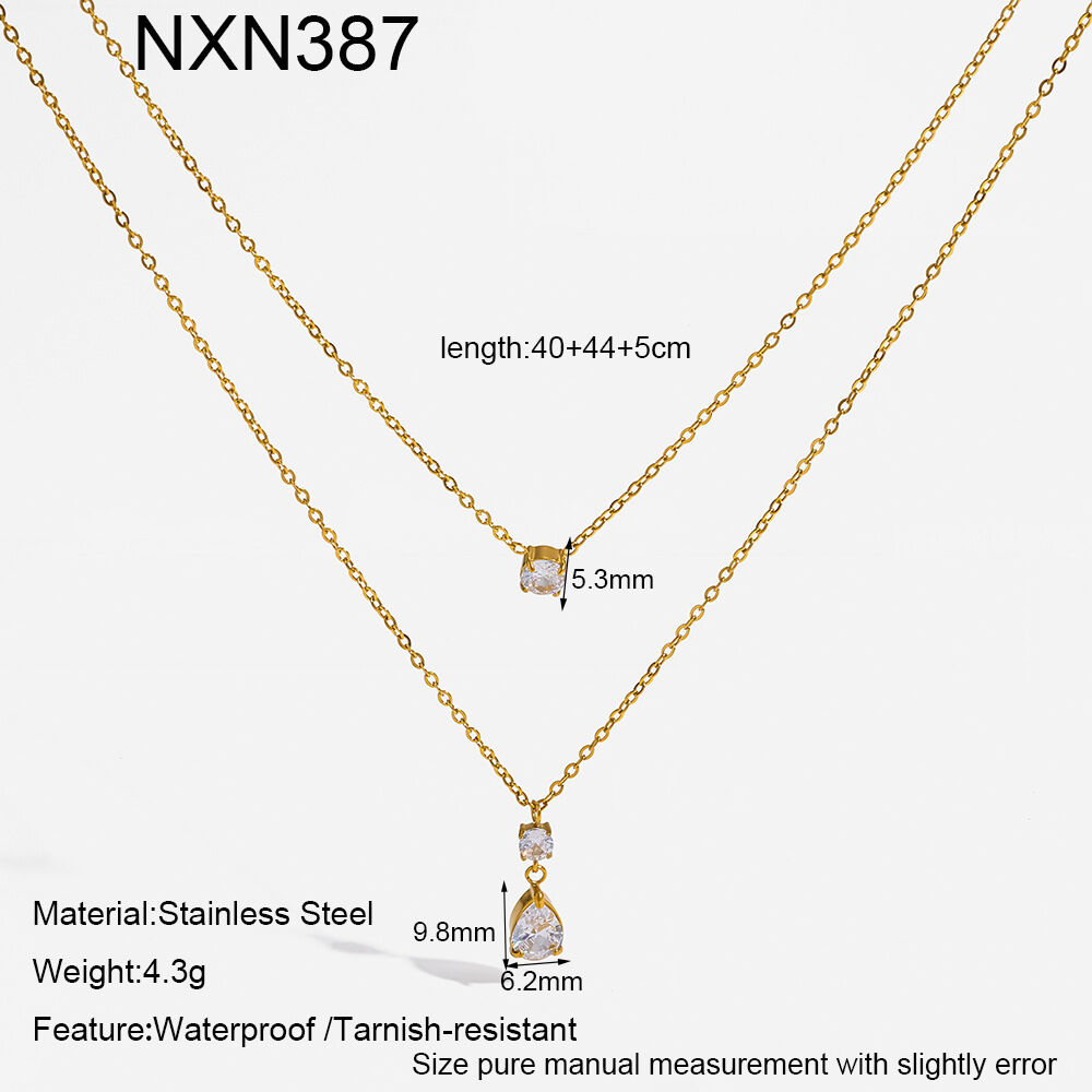 Elegant Droplet Shape Stainless Steel Waterproof Gold Color Zircon Women's Layered Necklaces h5 