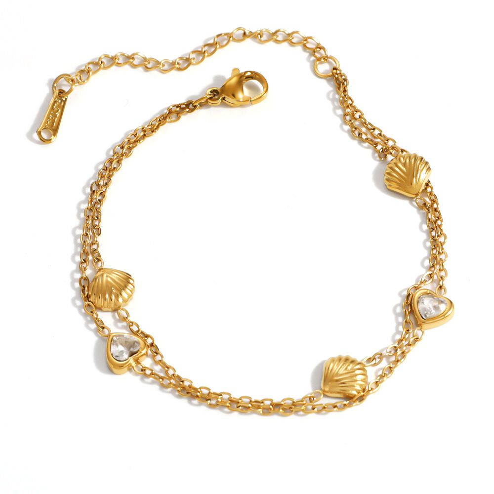 Simple Series Casual Heart Shell Stainless Steel Waterproof   Gold Color  Zircon Women's Chain Bracelets Picture5