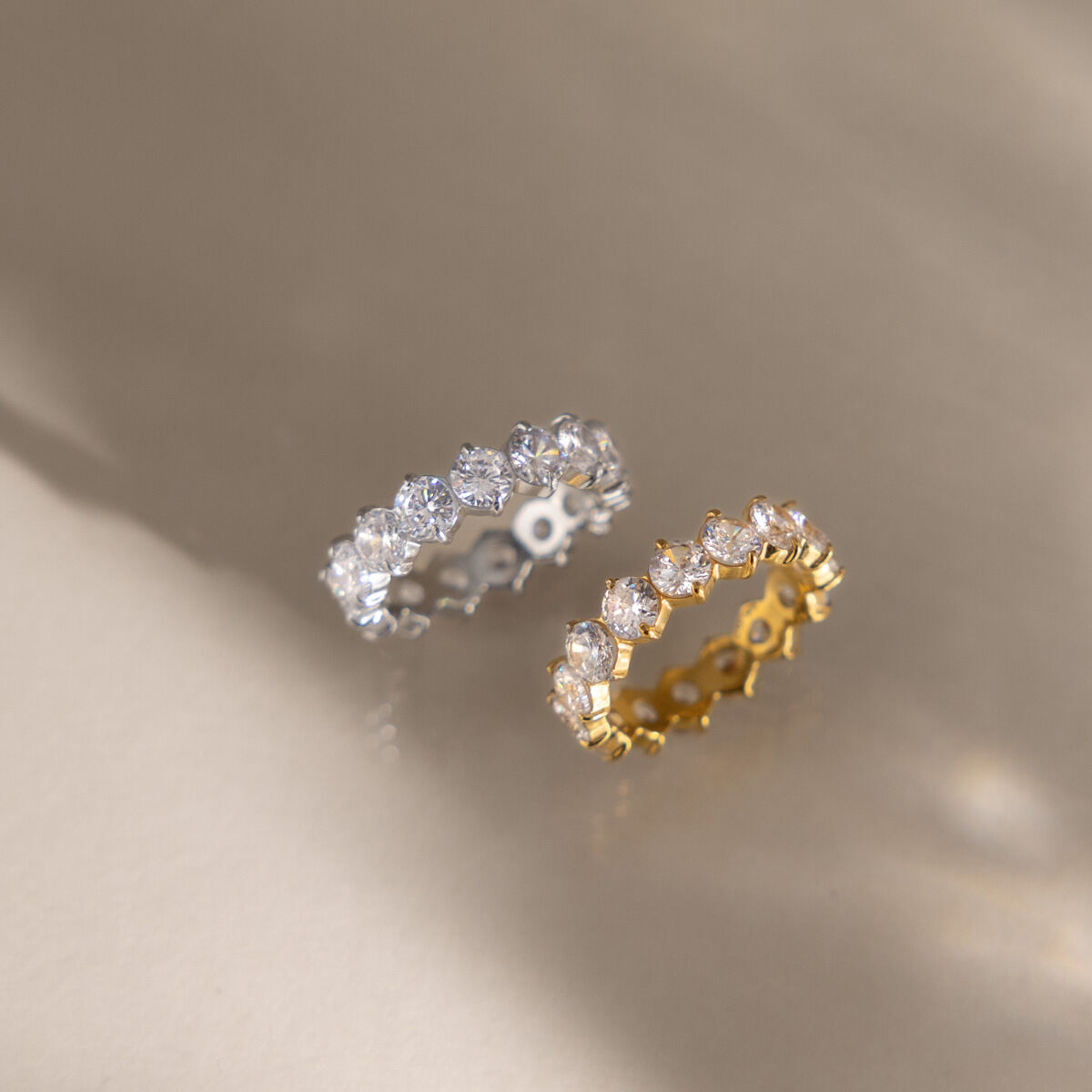 Luxurious Series Simple Circle Stainless Steel Waterproof Gold Color Zircon Women's Gemstone Rings h5 Picture3