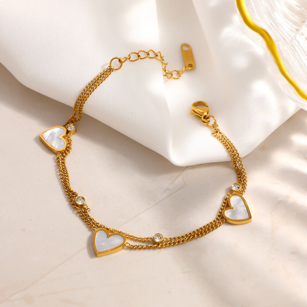 Simple Series Elegant Heart Chain Stainless Steel Waterproof Gold Color Women's Bracelets Sets Picture3