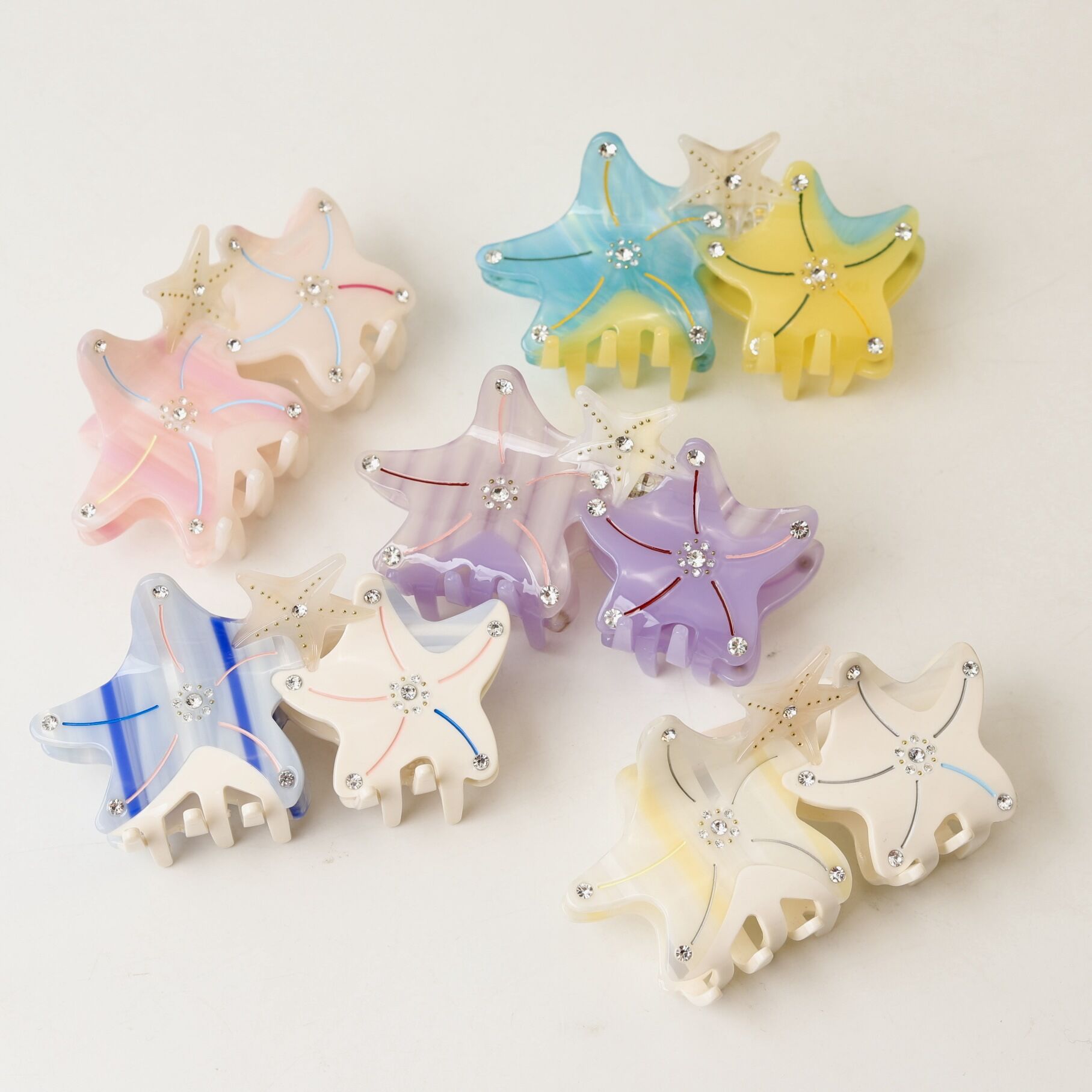 Simple Series Natural Oceanic Style Starfish Gradient Color Acetate Rhinestone Hair Claws