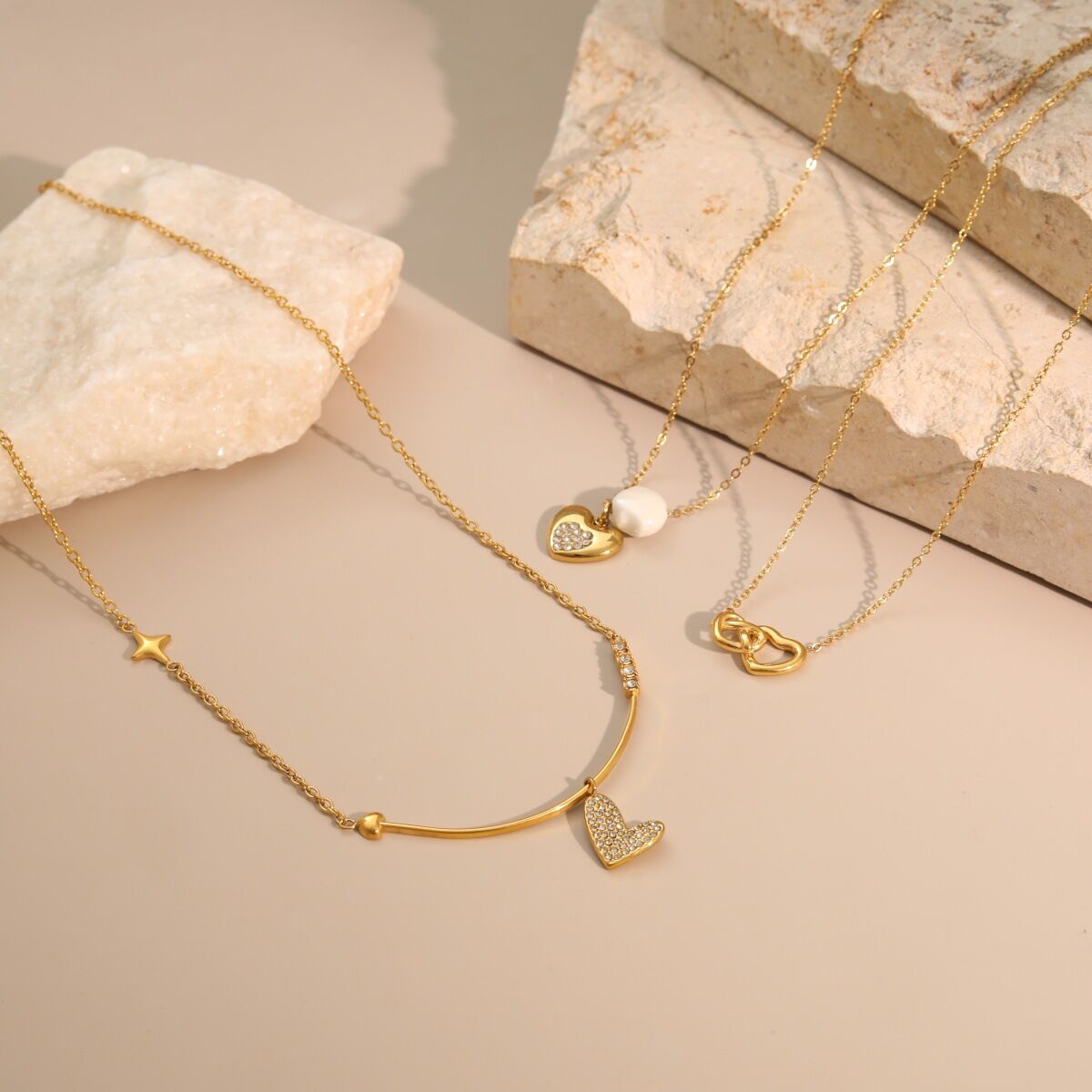 Simple Series Daily Heart Chain Stainless Steel Waterproof Gold Color Women's Chain Necklaces 2