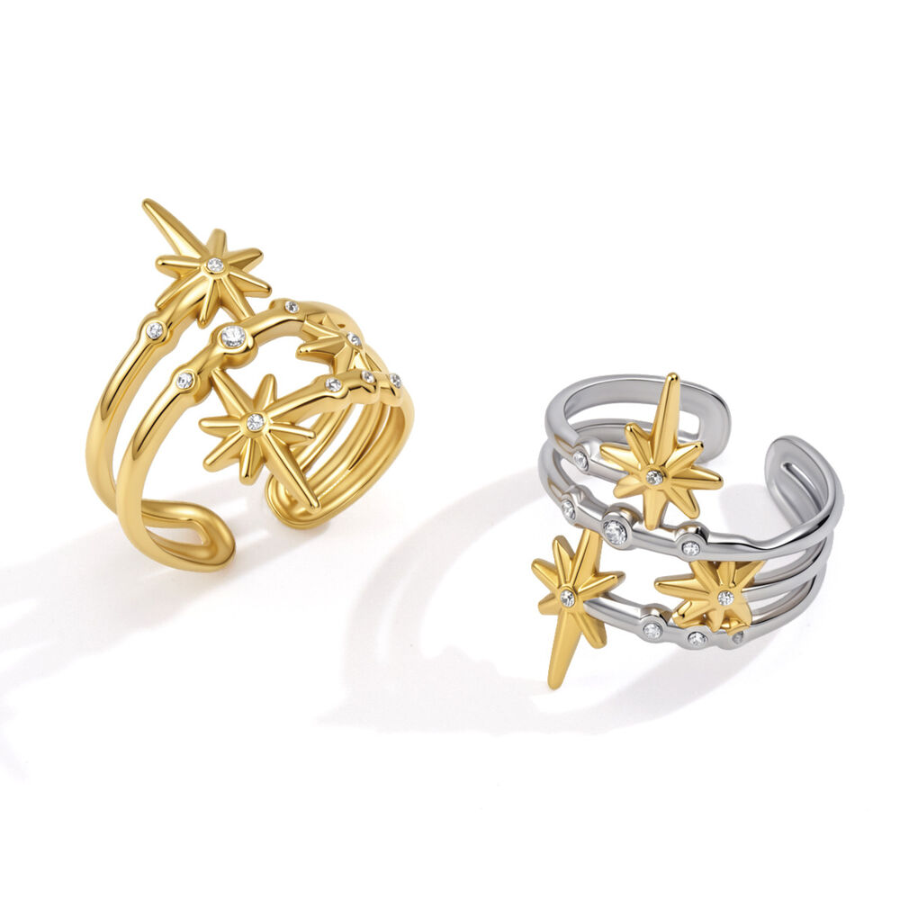 Star Mixed Colors Stainless Steel Waterproof Zircon Statement Rings Picture5