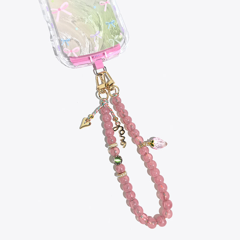 Cadena para teléfono de acrílico con cuentas de color sólido y forma de corazón de la serie Simple Sweet Letter Heart con fresas 2