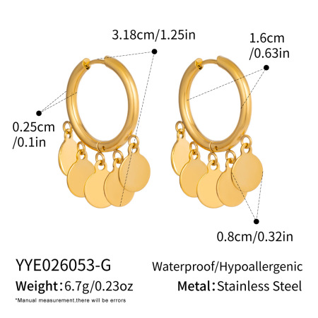 Daily Tassel Stainless Steel Waterproof Gold Color Women's Hoop Earrings