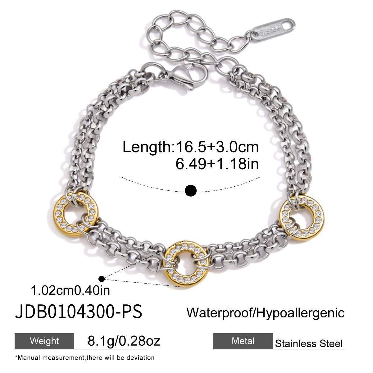 Punk Chain Circle Stainless Steel Waterproof Rhinestone Women's Chain Bracelets 