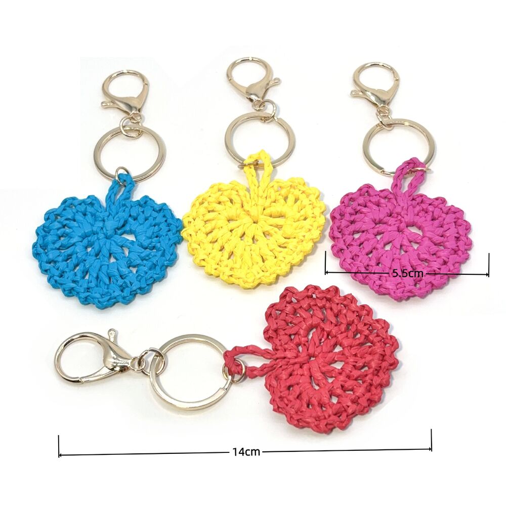Simple Series Vacation Heart Solid Color Hollowed-Out Woven Raffia Keychain Picture4
