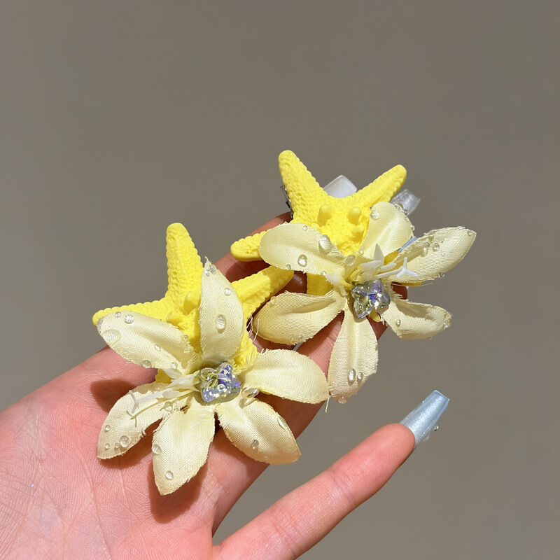 Pinzas para el cabello de tela acrílica con estampado de flores y estrellas de mar, de la serie romántica "Vacaciones". h5 Imagen3