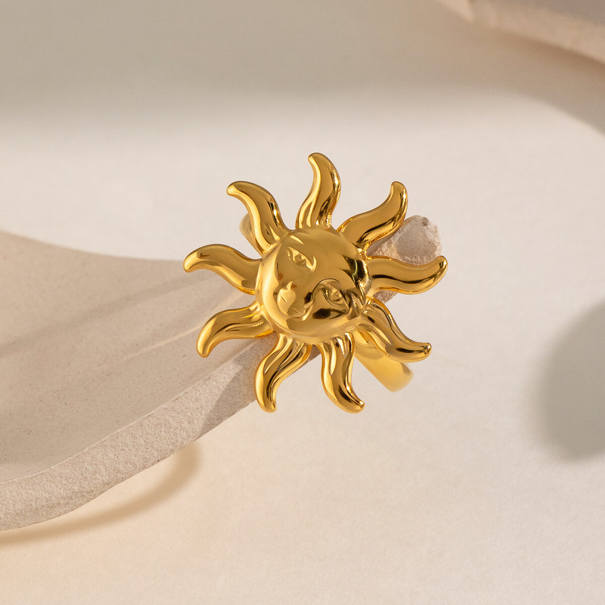 Sun Shape Stainless Steel Waterproof Gold Color Statement Rings Picture4