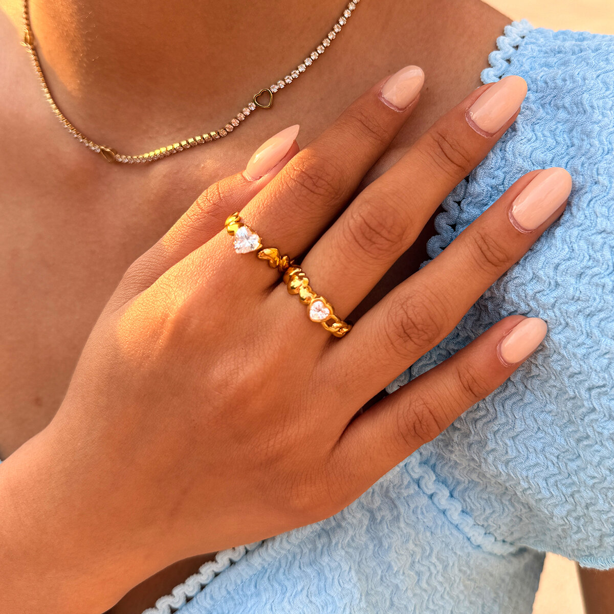 Simple Series Daily Heart Stainless Steel Waterproof  Gold Color  Zircon Women's Ring Sets h5 Picture3